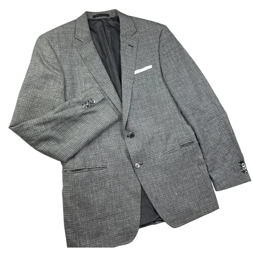 Hugo Boss Hutson Slim Fit Grey Textured Blazer Sport Coat Mens 40R US 50 EU
